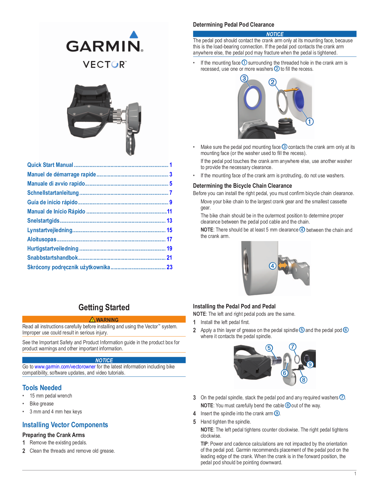 Garmin Vector Quick Start Manual