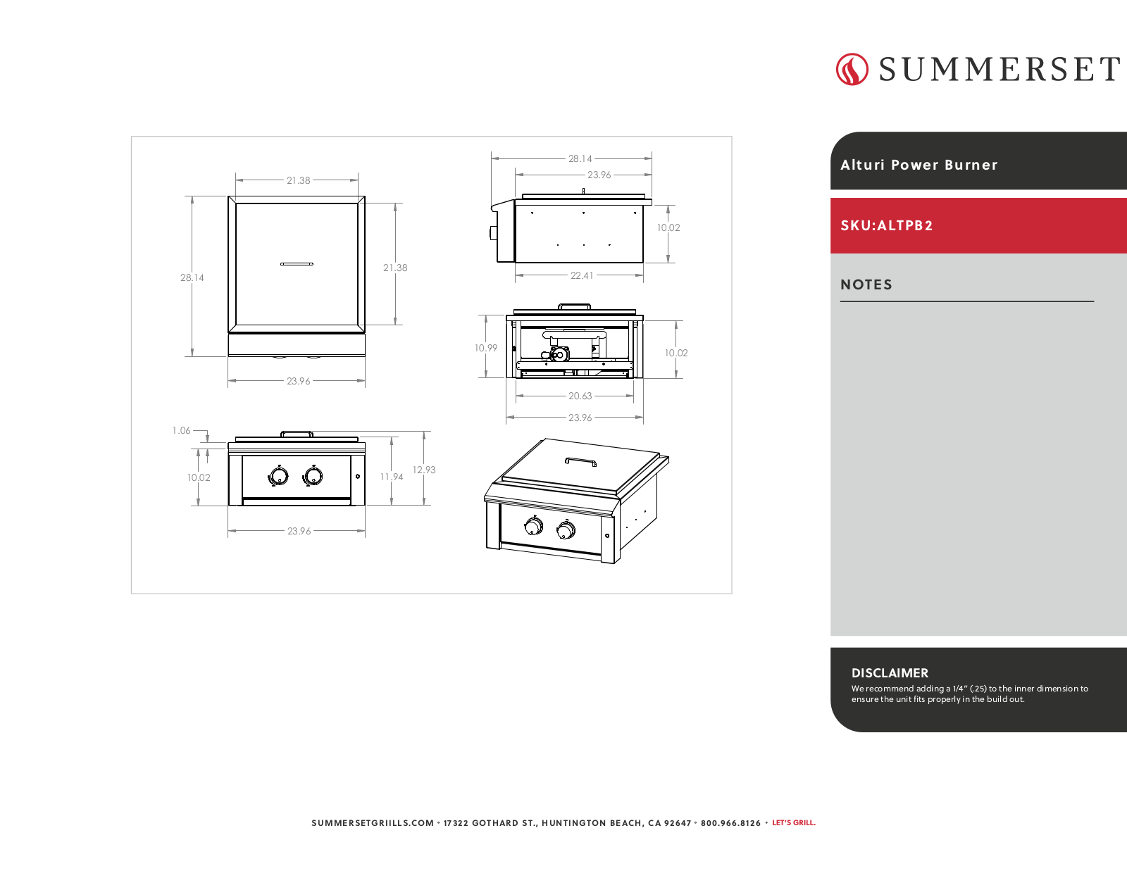Summerset ALTPB2-NG Line Drawing - ManualMachine.com
