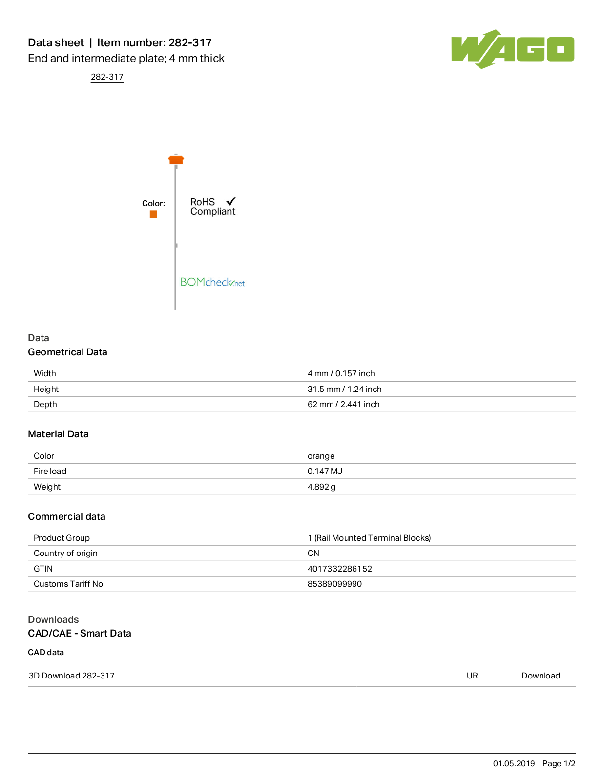 Wago 282-317 Data Sheet