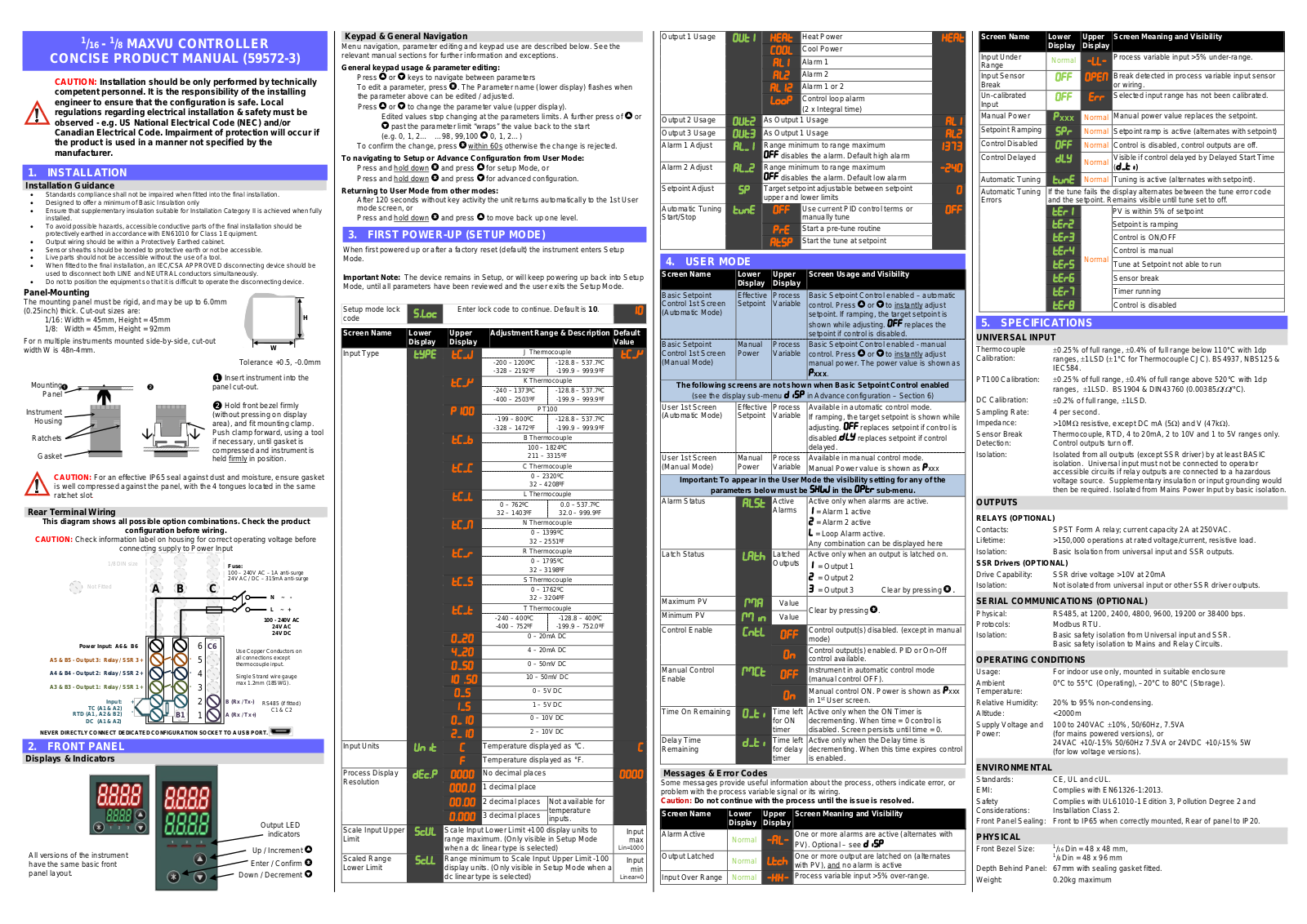 Cal Controls 59572-3 Quick Reference