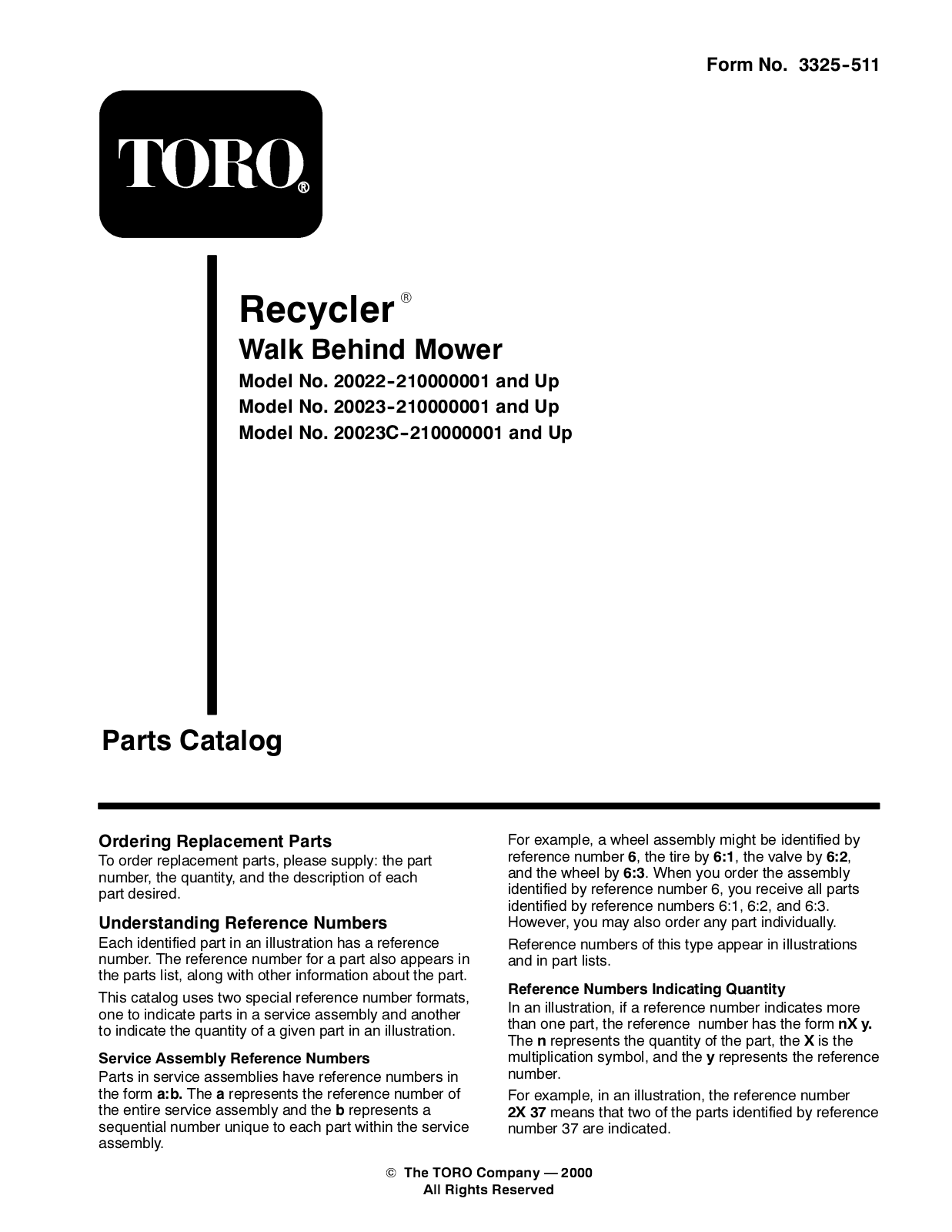 Toro 20022, 20023, 20023C Parts Catalogue