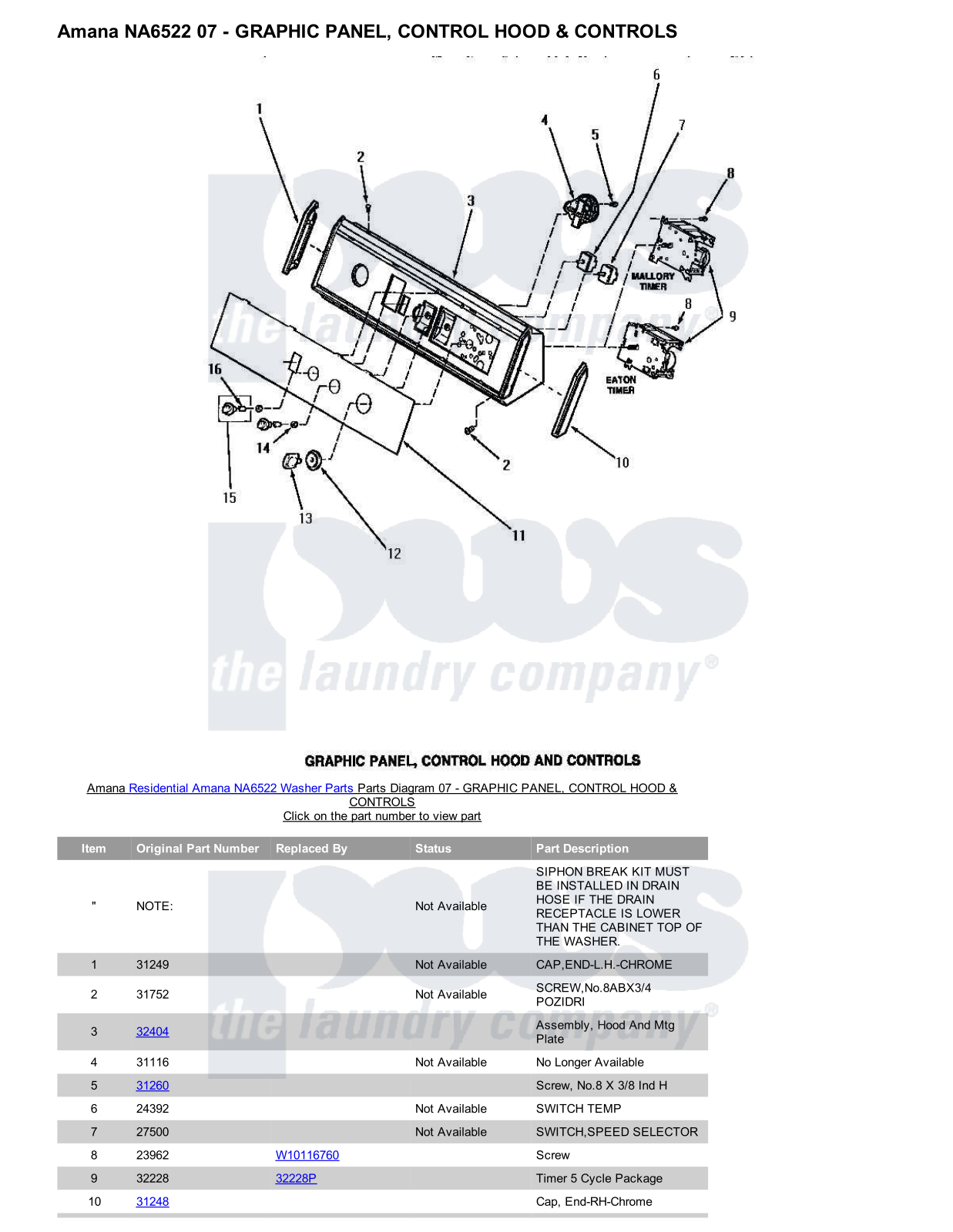 Amana NA6522 Parts Diagram