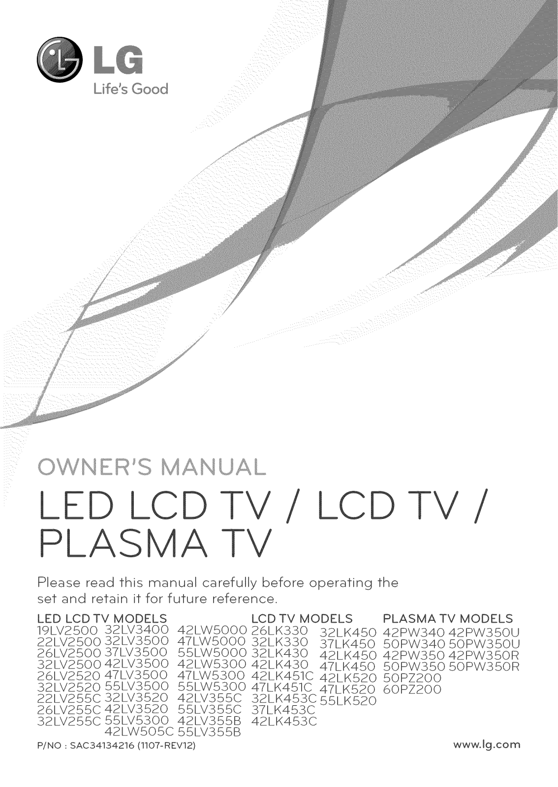 LG 50PW350-UEAUSLLJR, 50PW350-UEAUSLLHR, 32LK330 Owner’s Manual