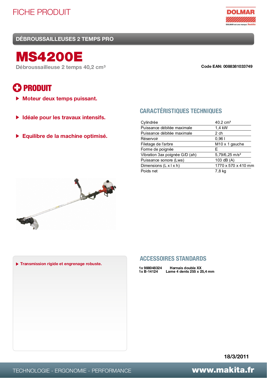 Dolmar MS4200E Technical Description