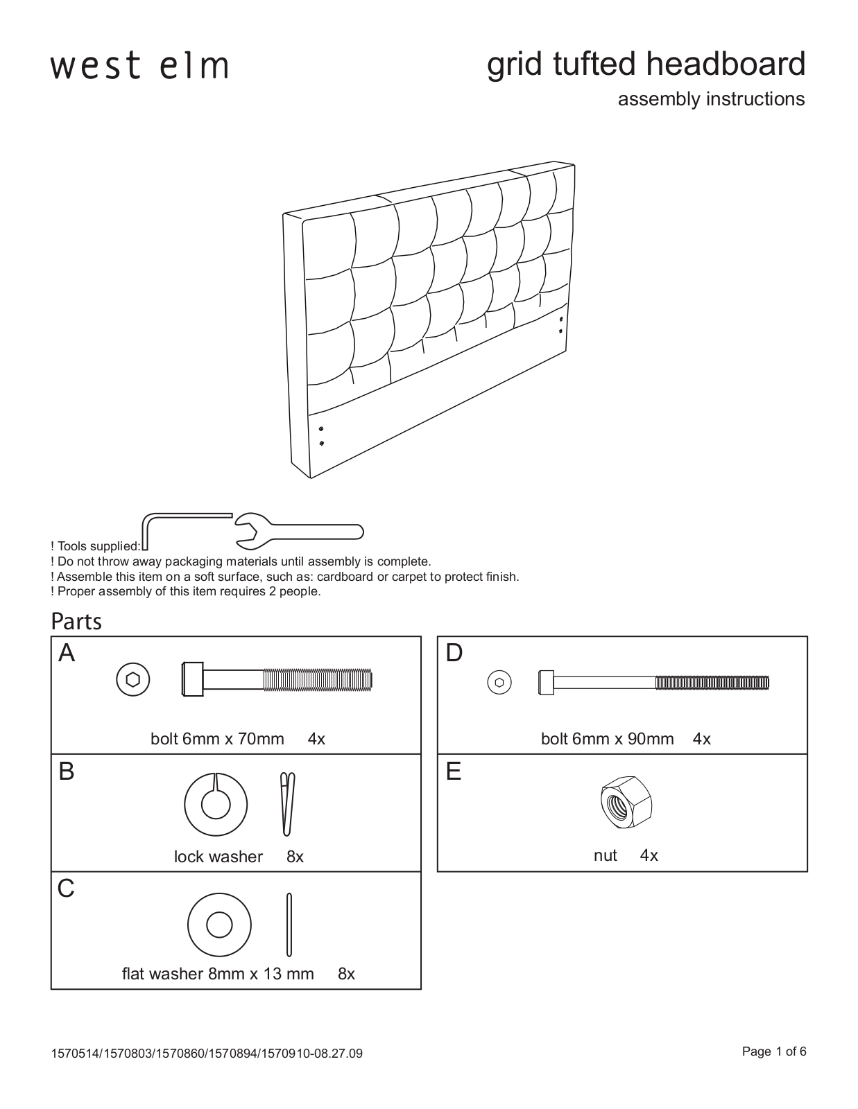 West Elm Leather Grid Tufted Headboard Assembly Instruction