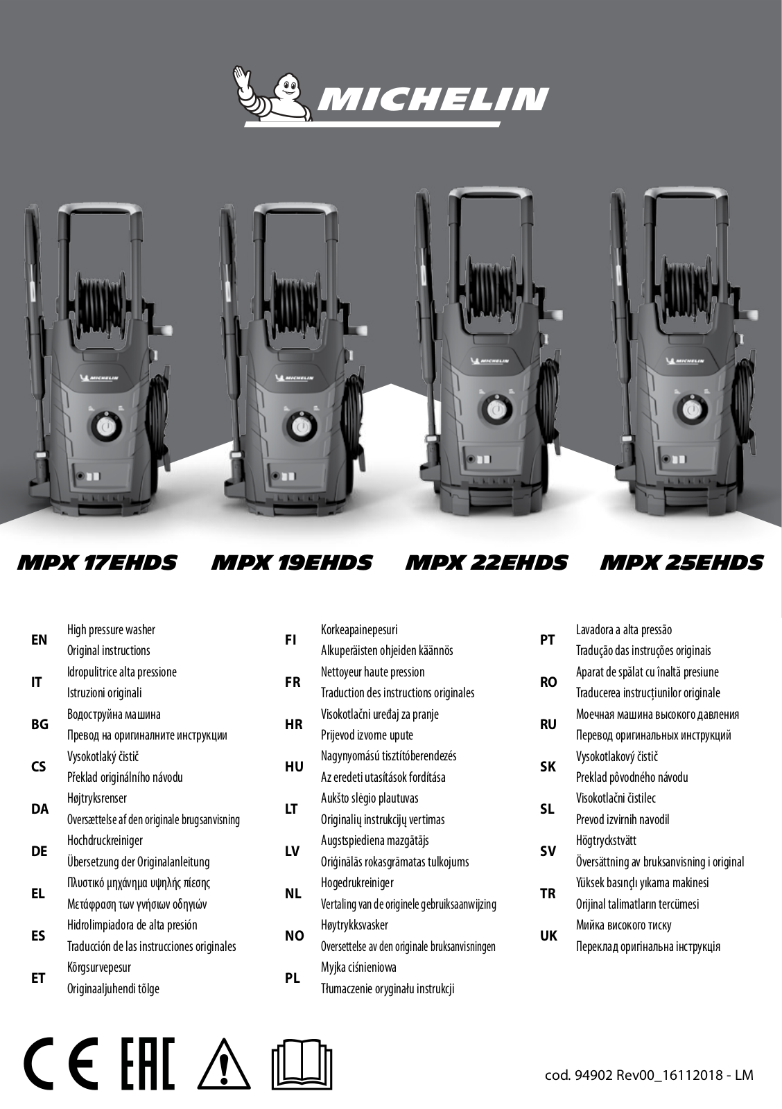 Michelin MPX 17EHDS, MPX 25EHDS, MPX 22EHDS, MPX 19EHDS User guide - ManualMachine.com