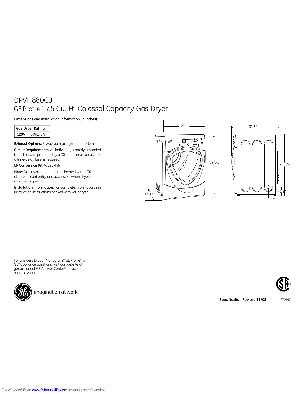 GE Profile DPVH880GJ, Profile DPVH880GJMG, Profile DPVH880GJMV, Profile DPVH880GJWW Dimensions And Installation Information