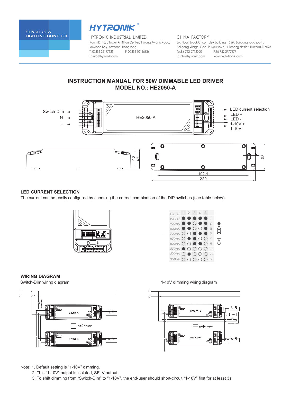 Hytronik HE2050-A Instruction Manual