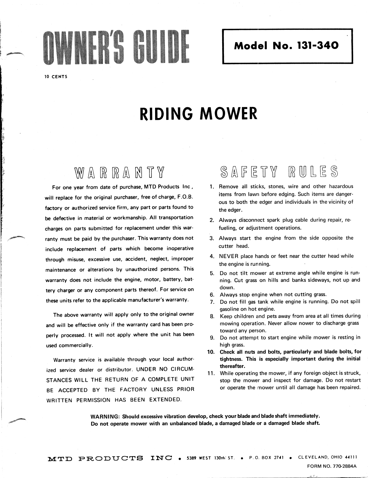 MTD 131-340 User Manual