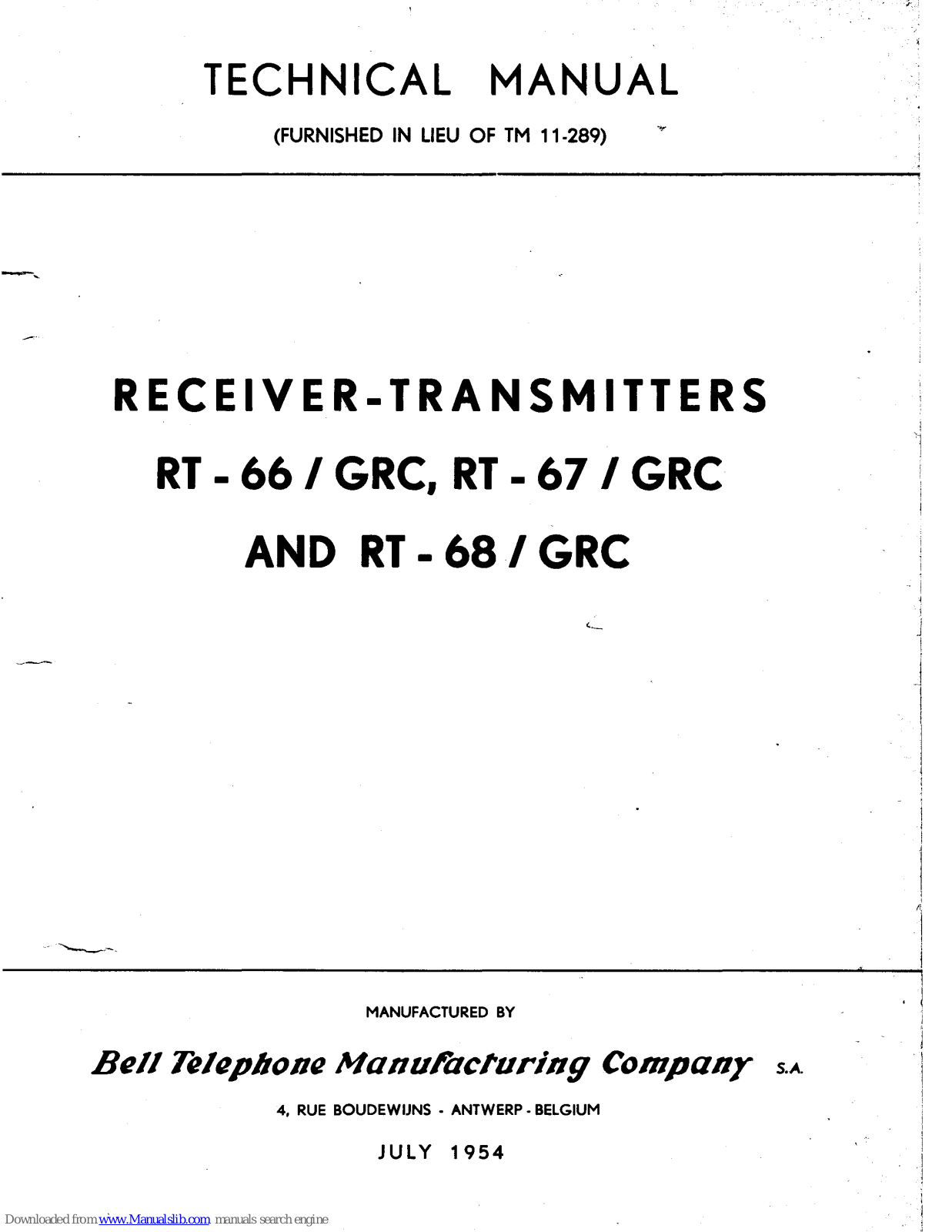 Bell RT-66/GRC, RT-67/GRC, RT-68/GRC Technical Manual