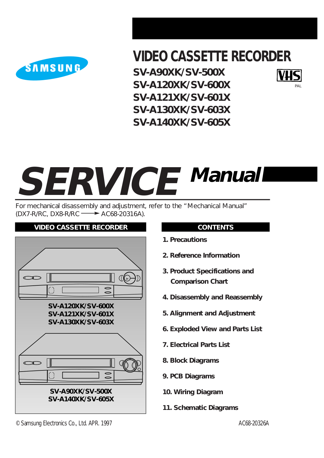 Samsung SV-605X, SV-A140XK, SV-603X, SV-A130XK, SV-601X Service Manual