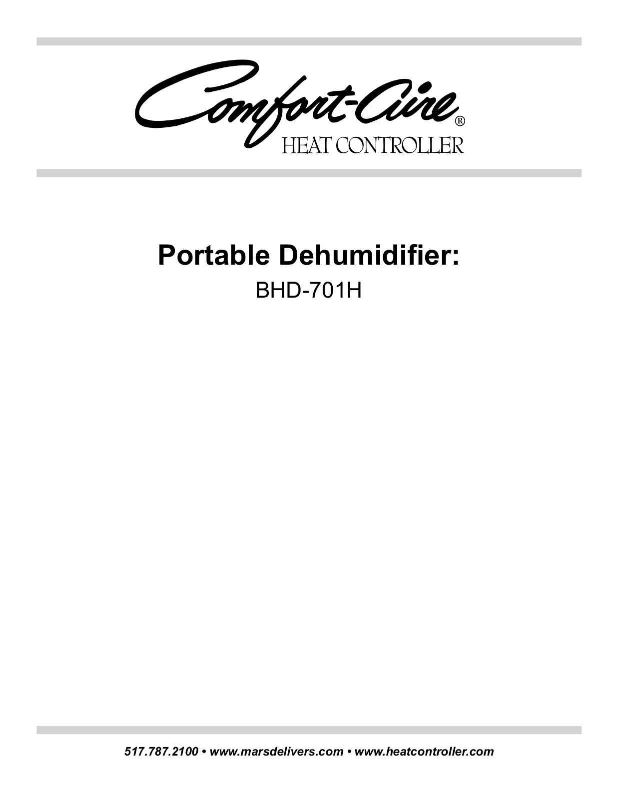 Comfort-aire Bhd-701h Owner's Manual