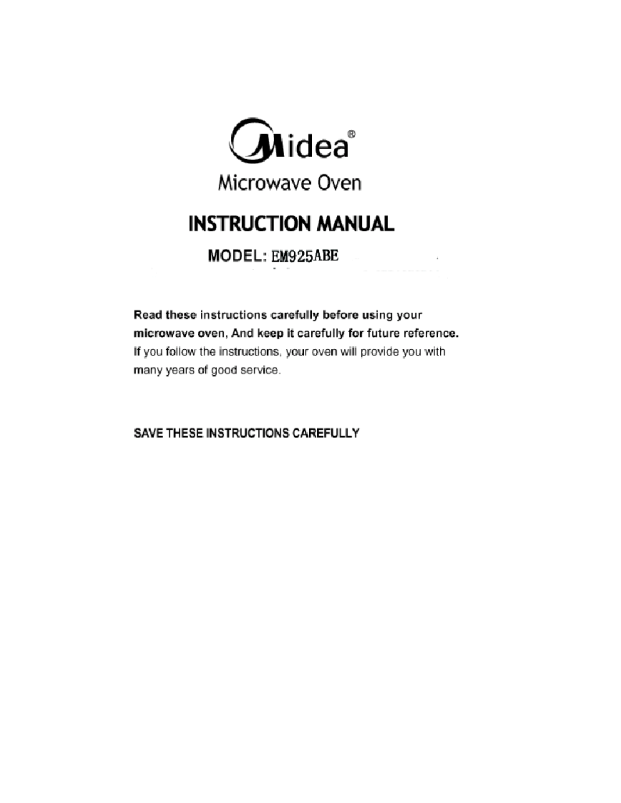 Midea Kitchen Appliances EM925AMN Users Manual