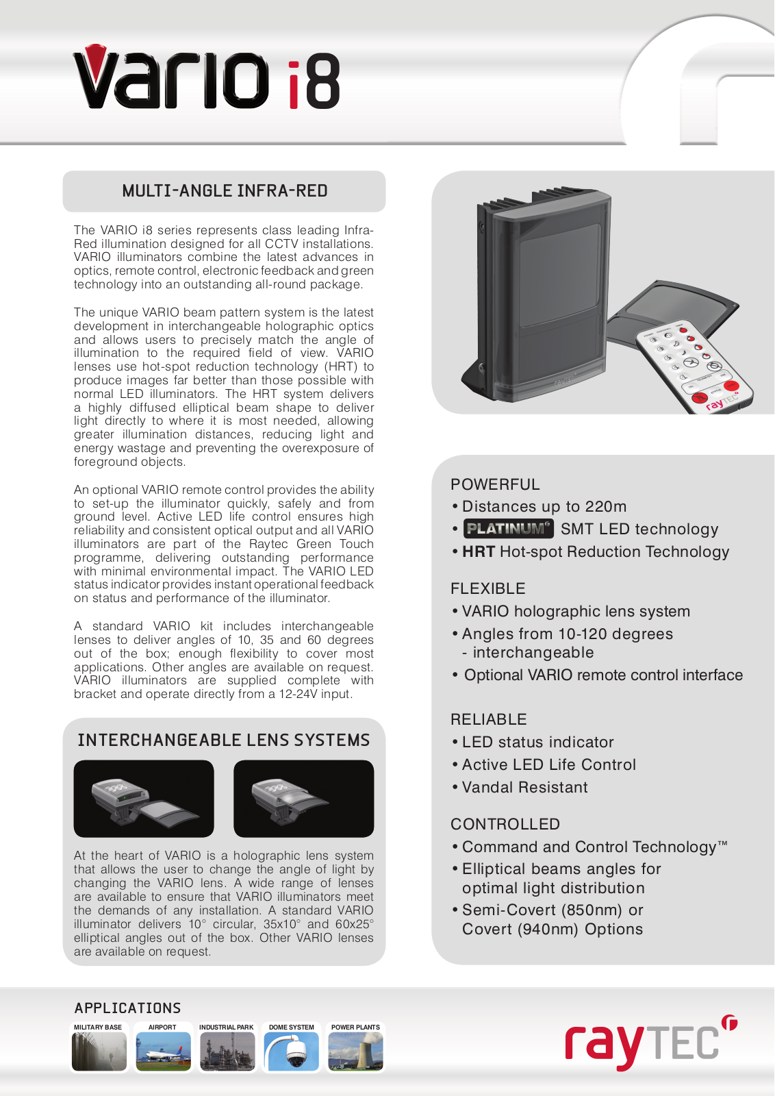 Raytec VAR-i8-LENS-120-50, VAR-i8-LENS-80-30, VAR-i8-1 Specsheet