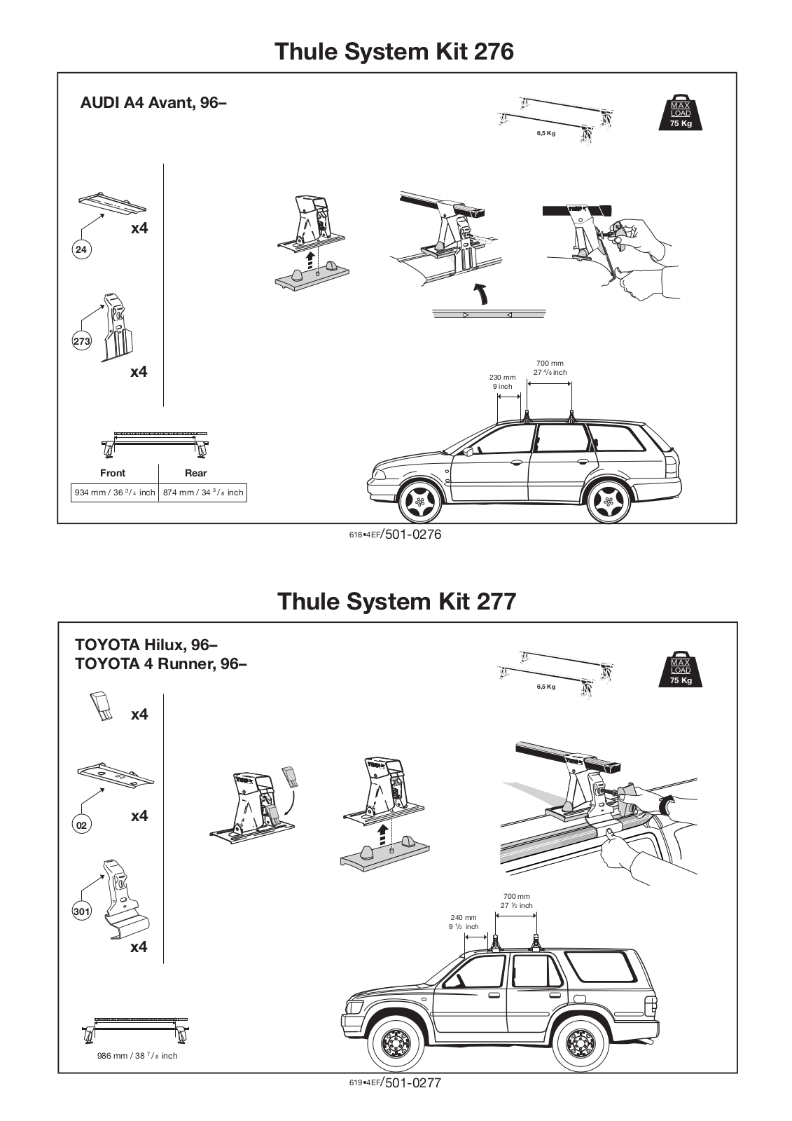 Thule 277, 276 User Manual