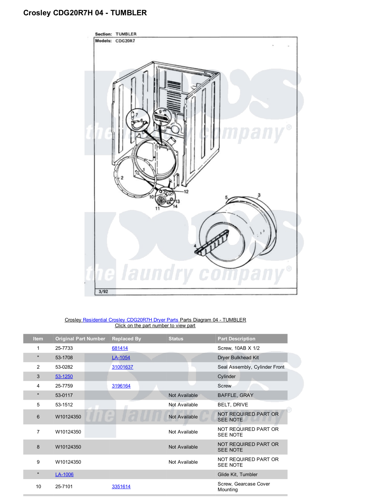 Crosley CDG20R7H Parts Diagram