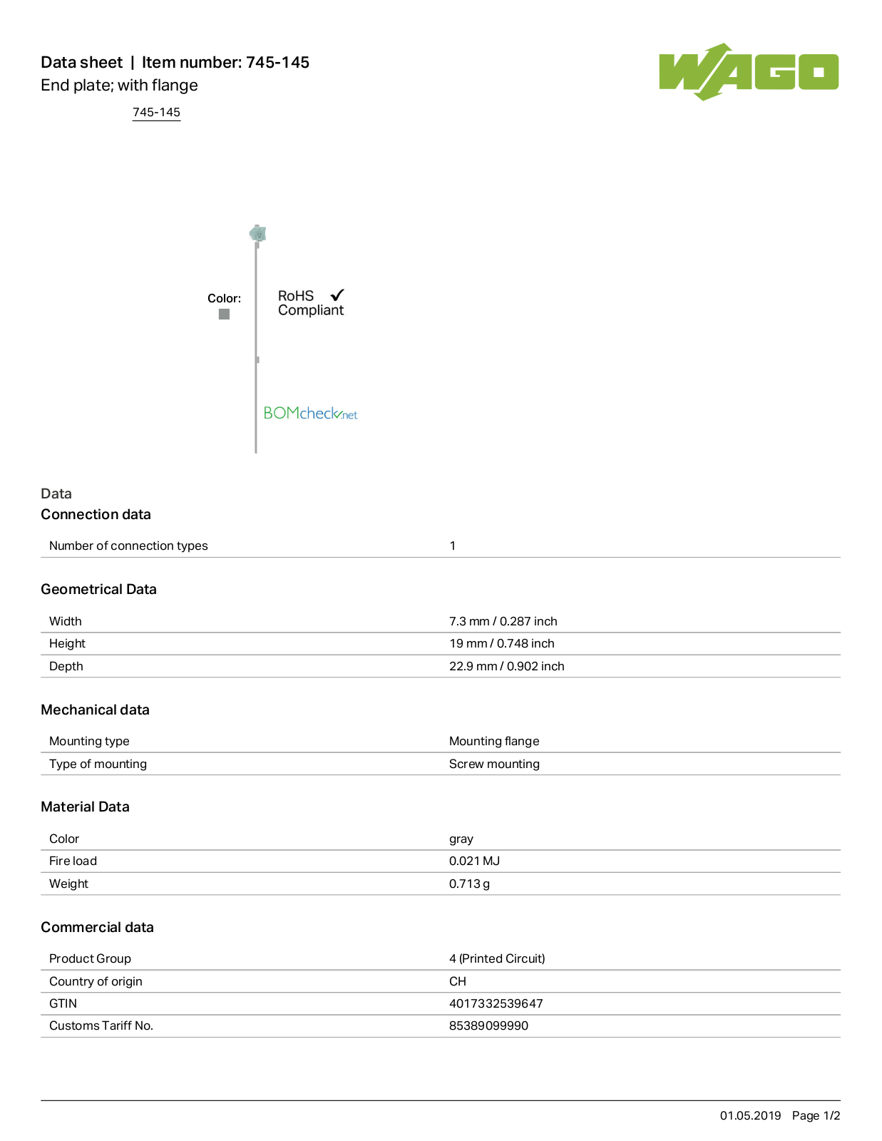 Wago 745-145 Data Sheet