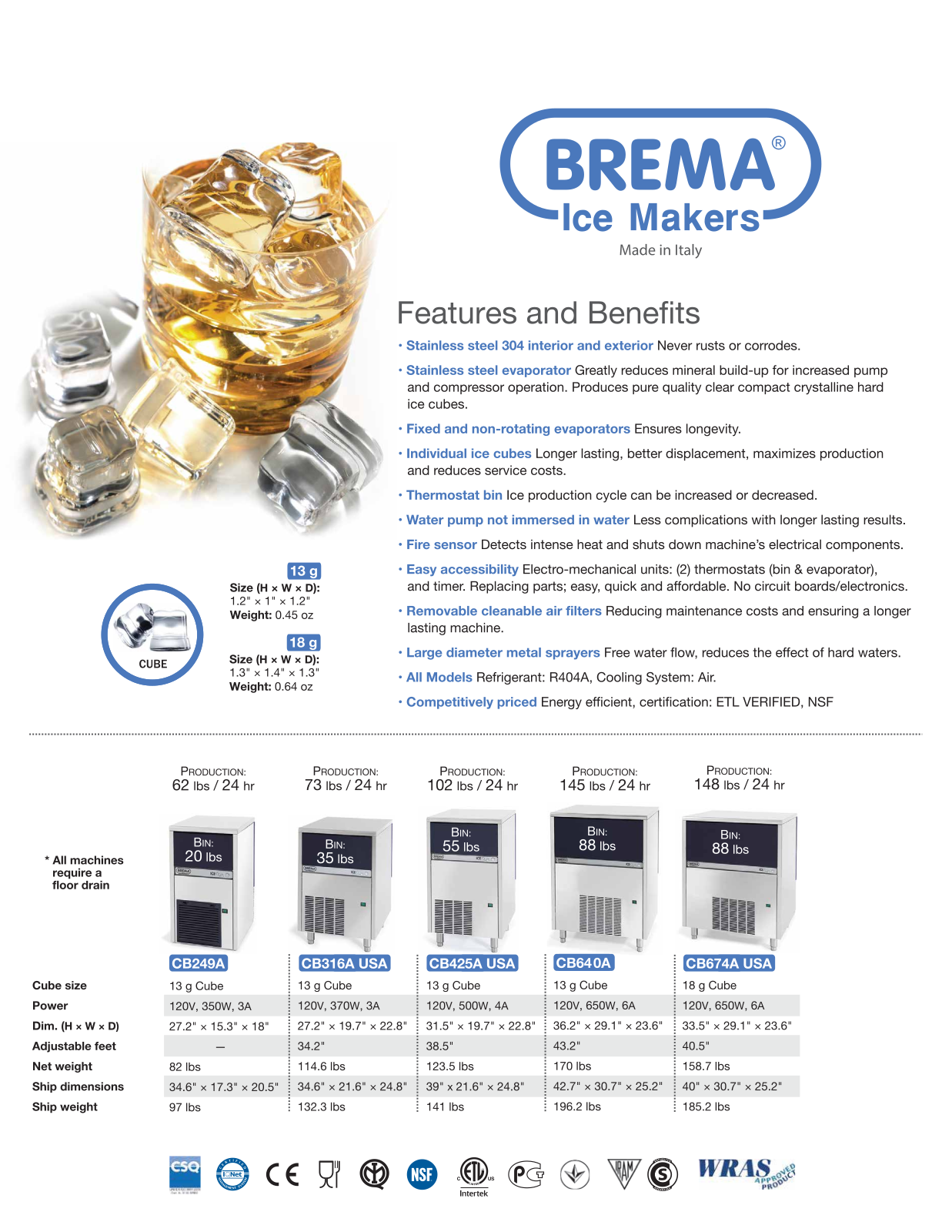 Brema BIN110, GB1504A, TM140A Specifications