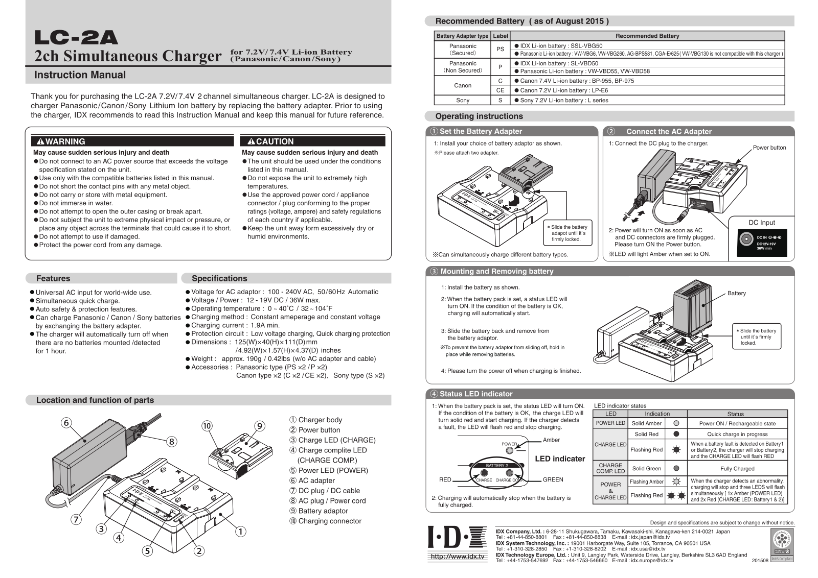 IDX Technology LC-2A Operation Guide