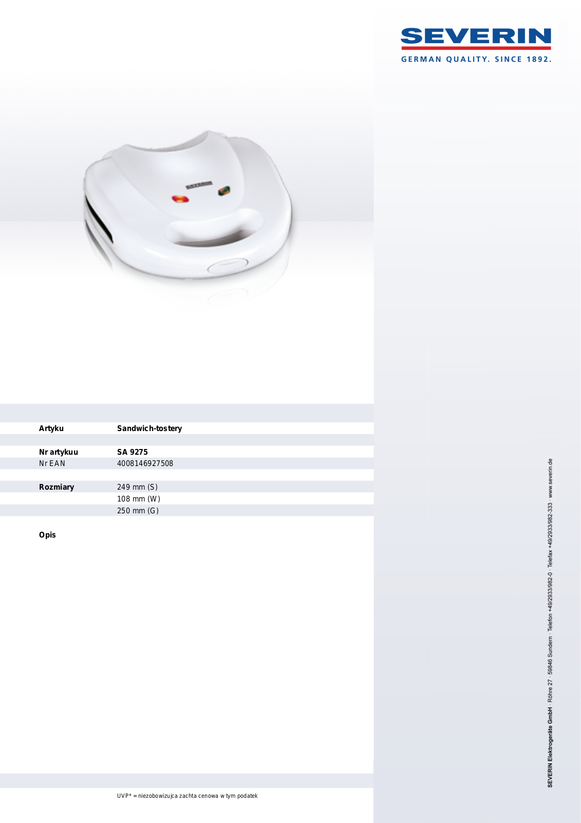 Severin SA 9275 User Manual