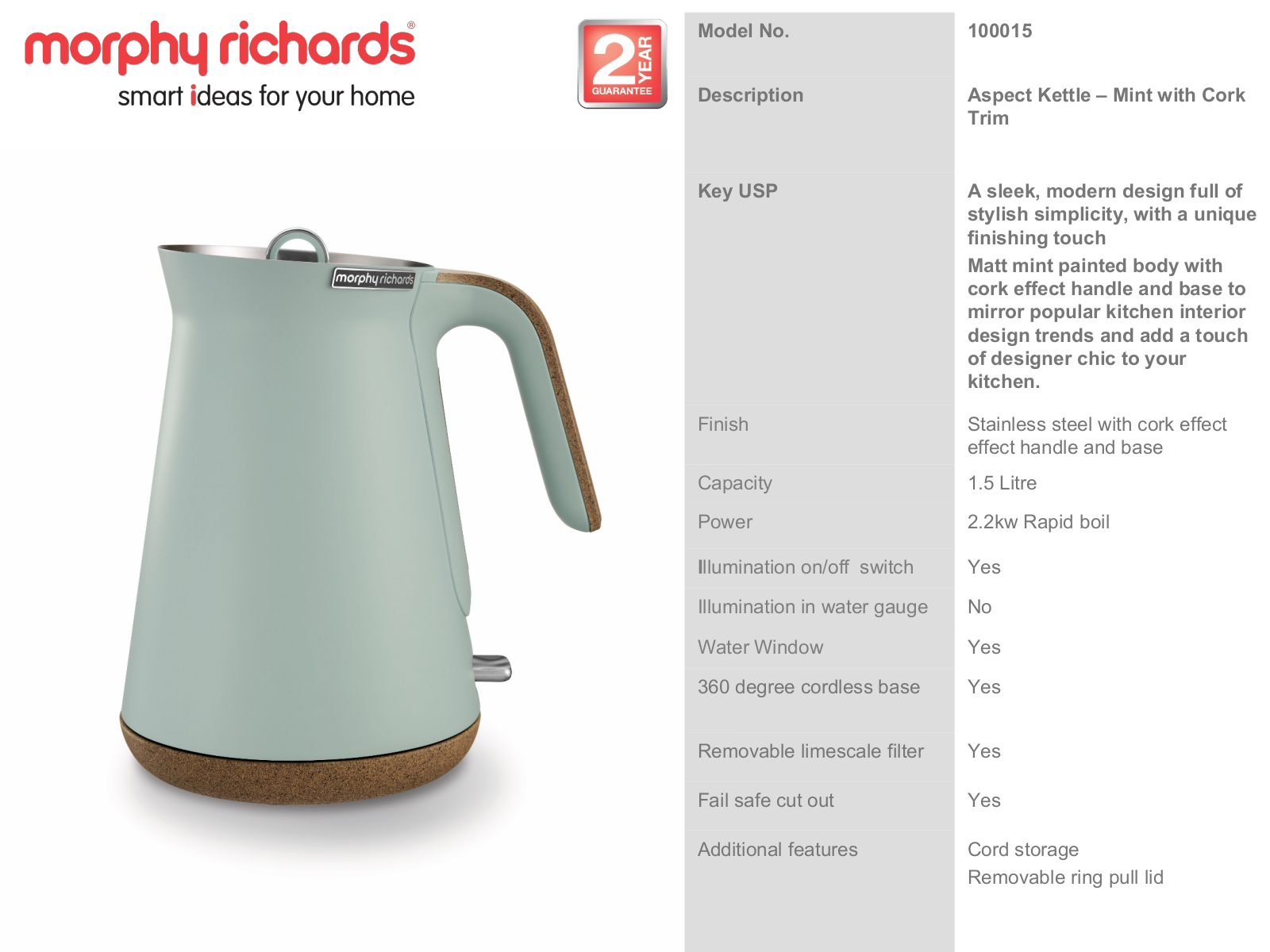 Morphy Richards 100015 Product Sheet