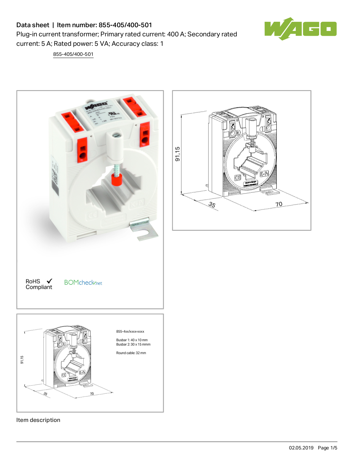 Wago 855-405/400-501 Data Sheet