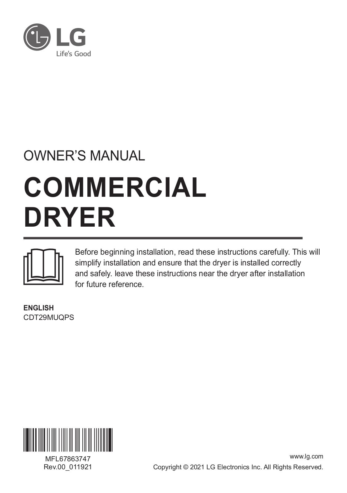 LG CDT29MUQPS User manual