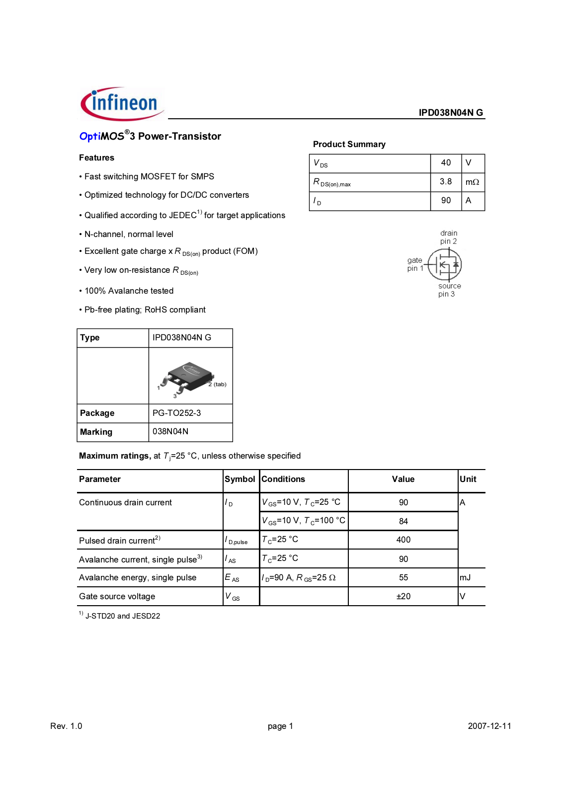 Datasheet ipd038n04n_rev1.0 Datasheet - ManualMachine.com