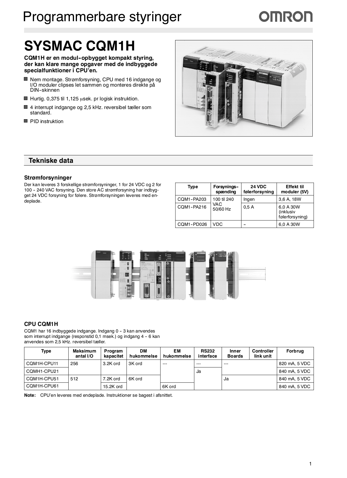 Omron SYSMAC CQM1H DATASHEET