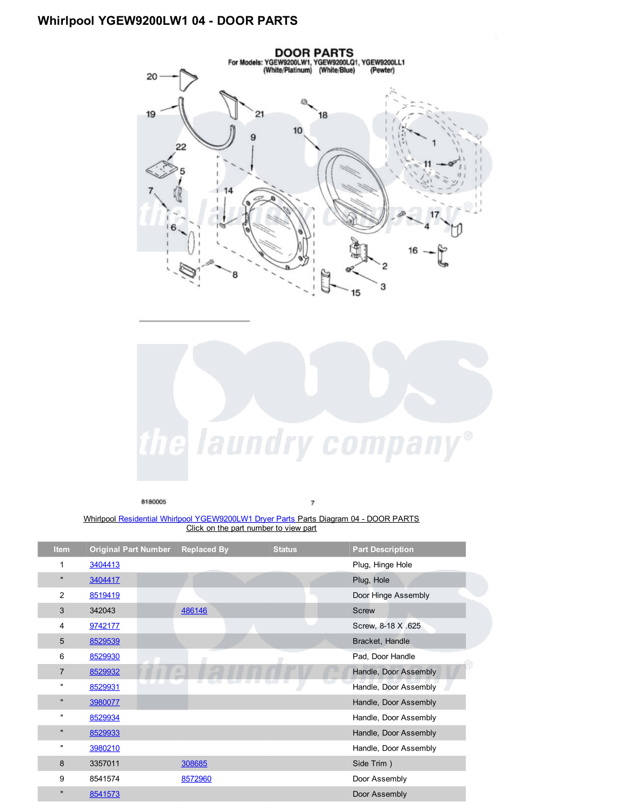 Whirlpool YGEW9200LW1 Parts Diagram