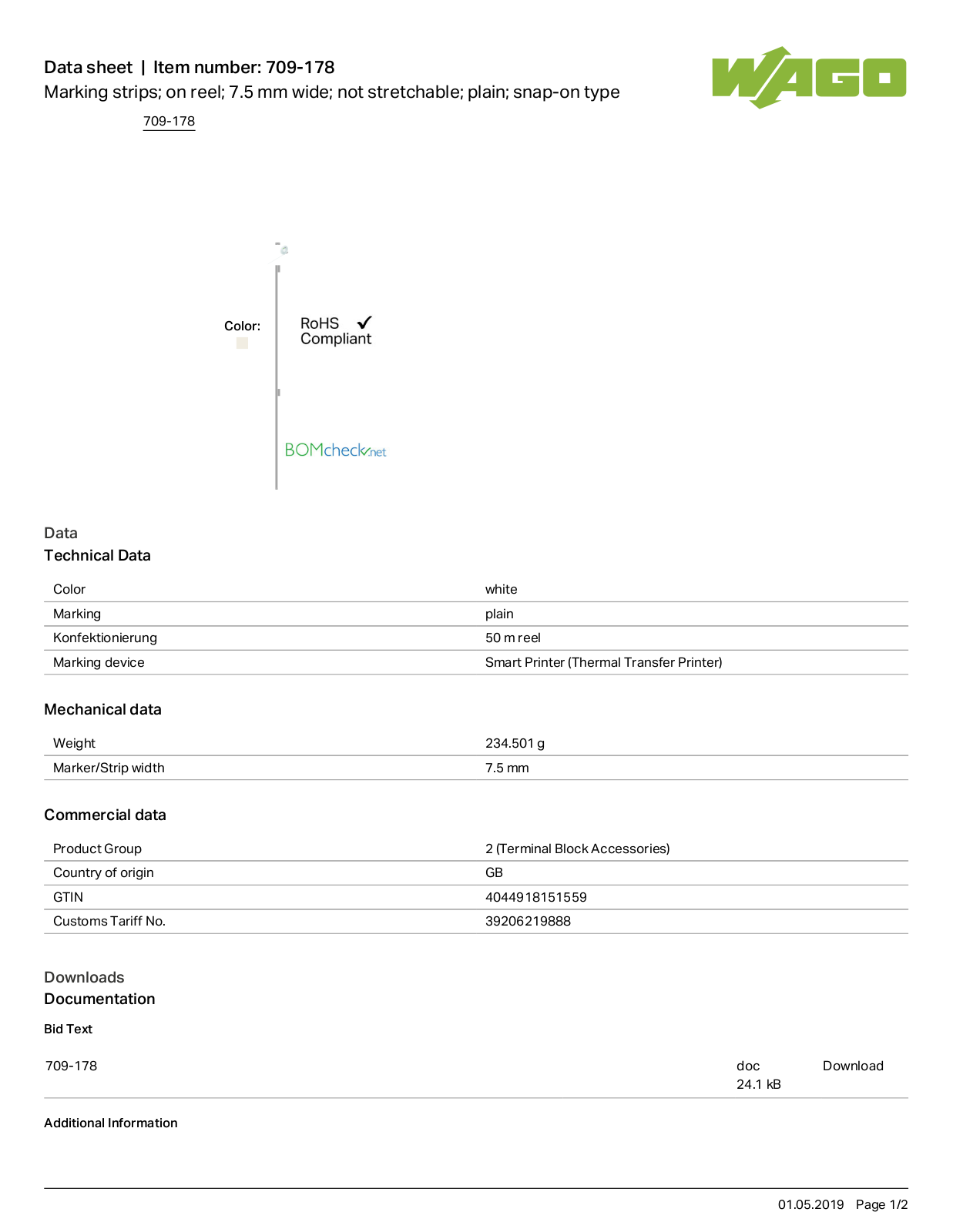 Wago 709-178 Data Sheet