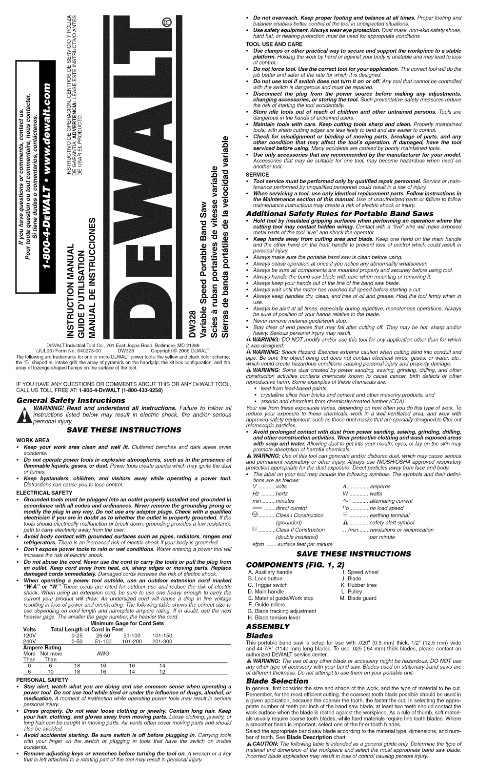 DeWalt DW328K TYPE 4, DW328K TYPE 3, DW328 TYPE4, DW328 TYPE3 Owner’s Manual