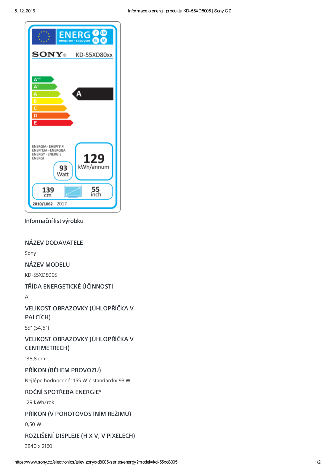 Sony KD55XD8005BAEP User Manual