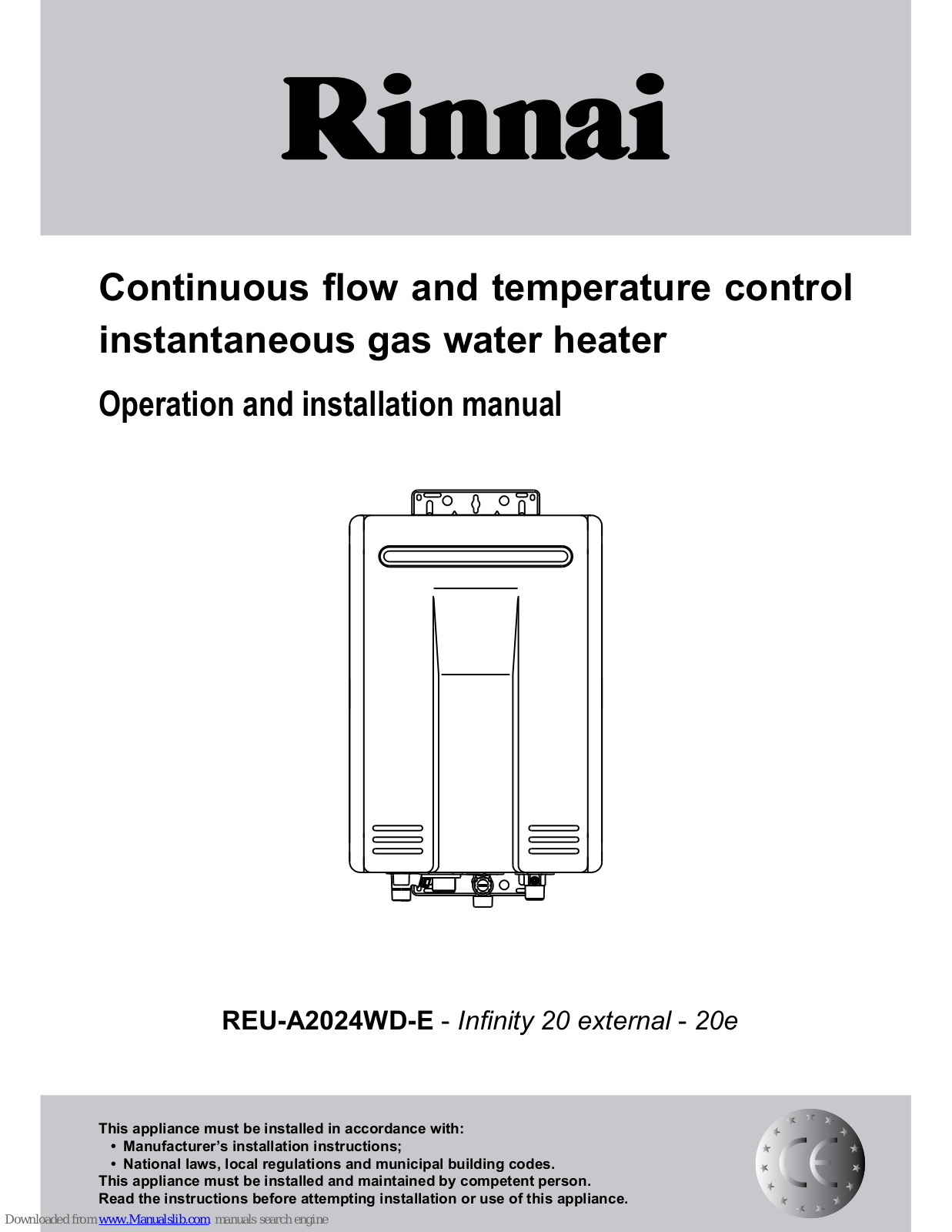 Rinnai Infinity 20 External Operation And Installation Manual