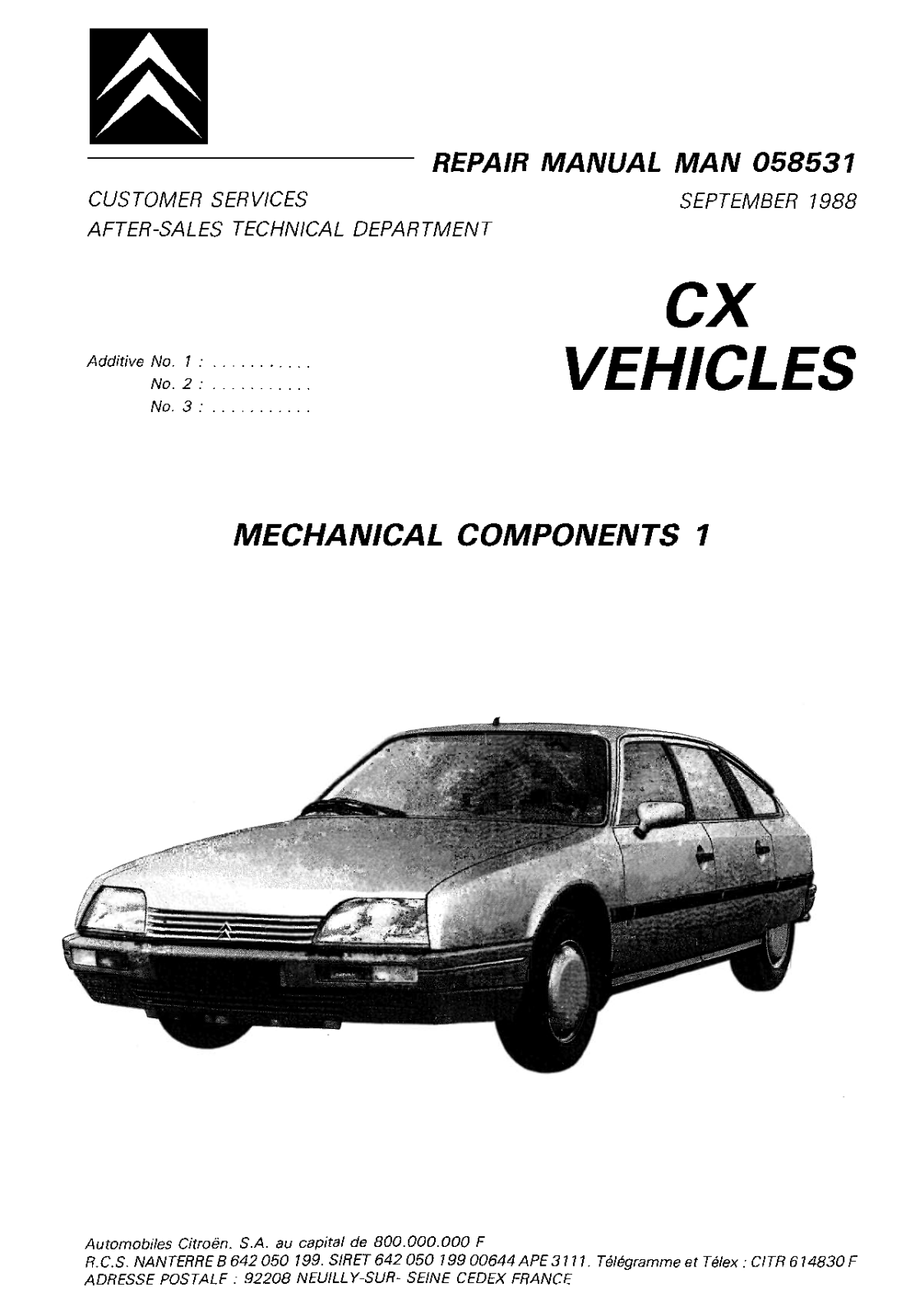 Citroën CX 1988, CX 1989, CX 1990, CX 1991 User Manual