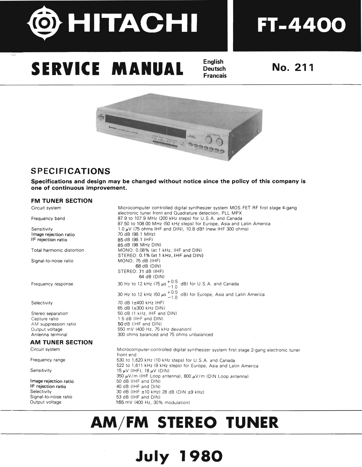 Hitachi FT-4400 Service Manual