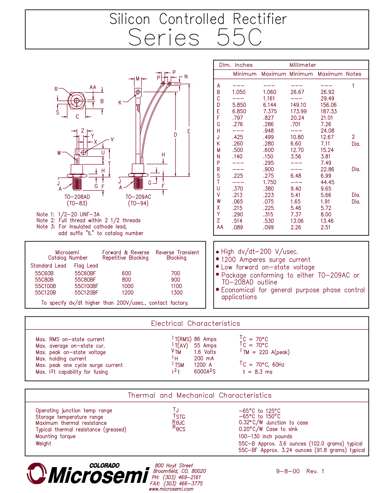 Microsemi Corporation 55C80B, 55C60B, 55C120B, 55C100B Datasheet