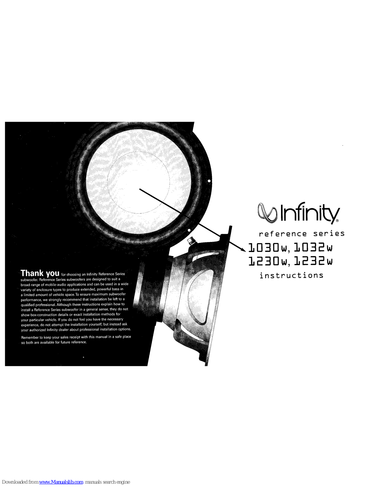 Infinity Reference 1030w, Reference 1032w, Reference 1230w, Reference 1232w Instructions Manual