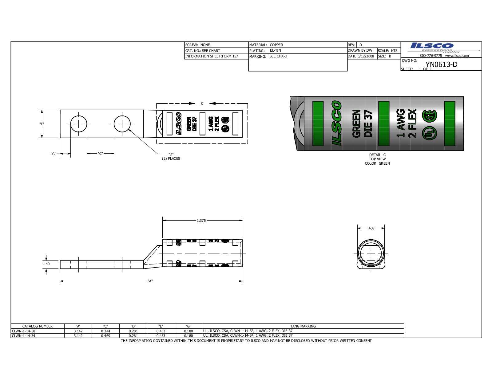 Ilsco CLWN-1-14-34 Data sheet