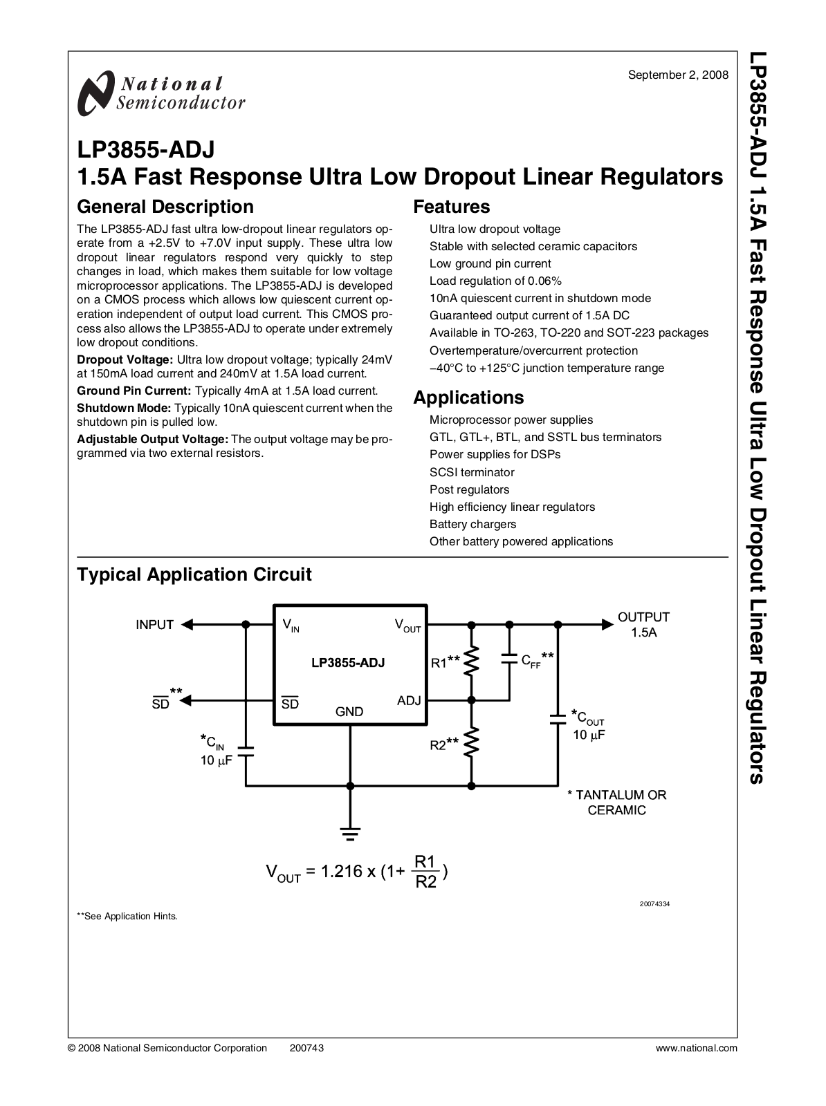 National Semiconductor LP3855-ADJ Technical data