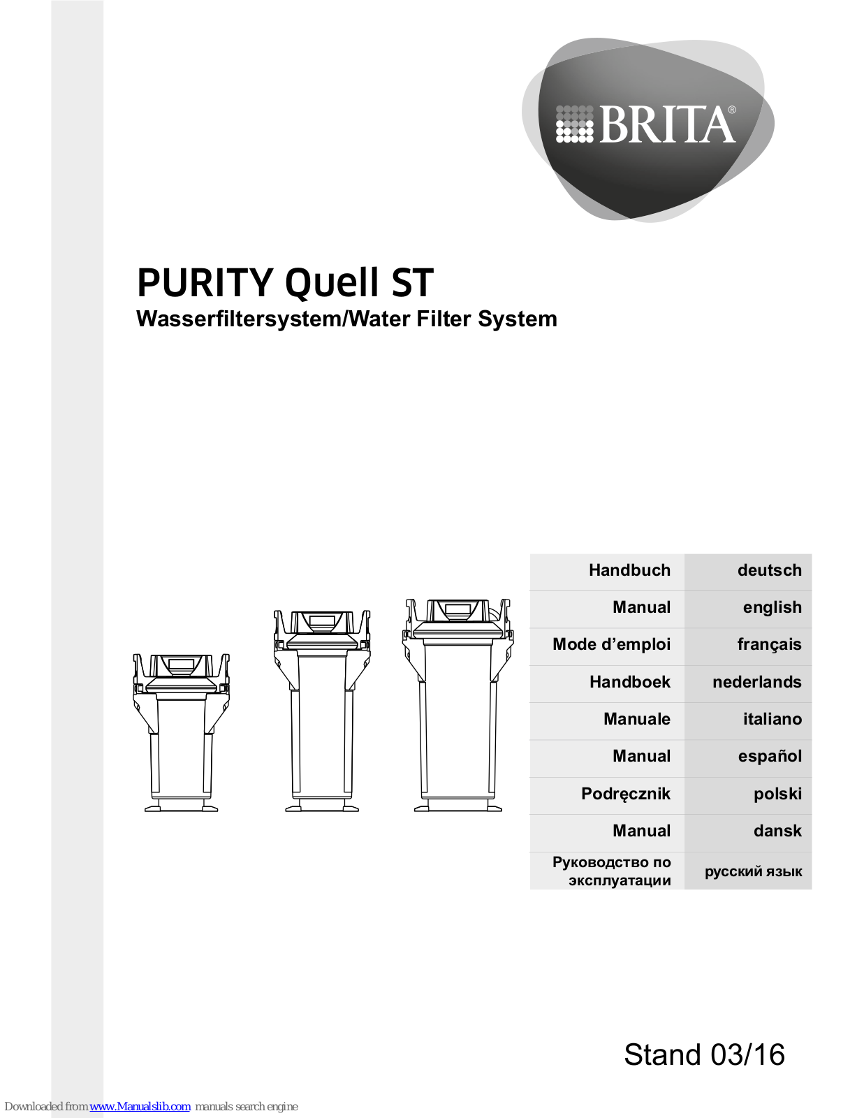 Brita PURITY 600 Quell ST, PURITY 450 Quell ST, PURITY 1200 Quell ST User Manual