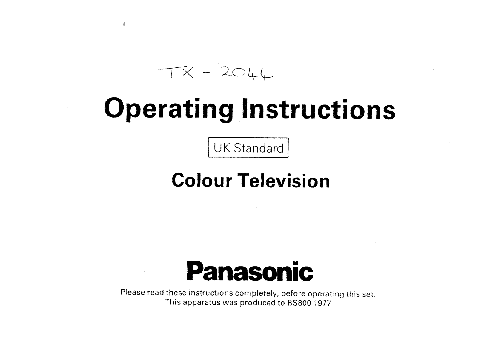 Panasonic TX-2044 User Manual