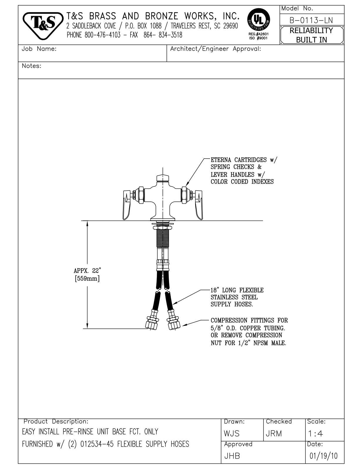 T&S Brass B-0113-LN User Manual