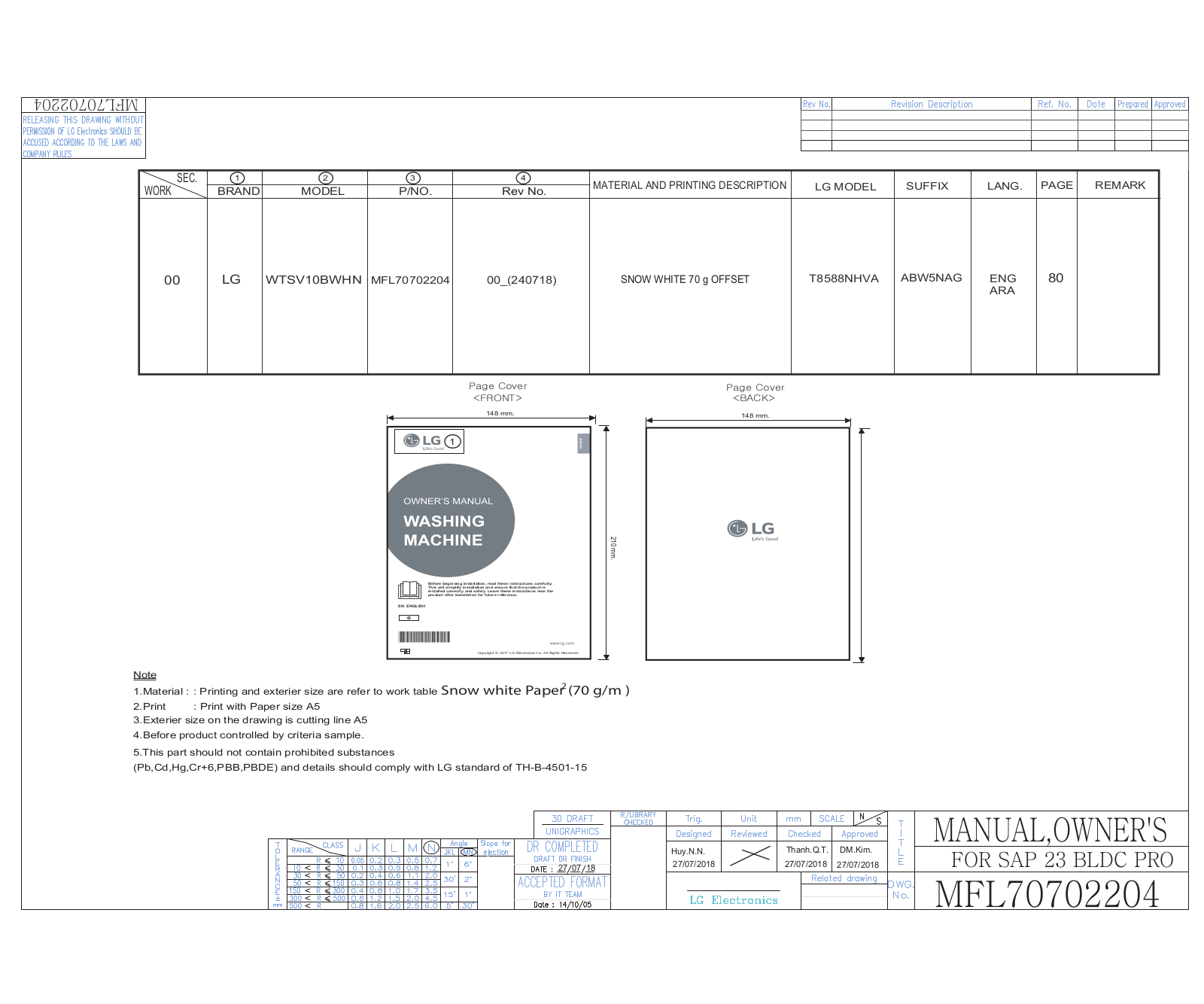 LG WTSV10BWHN Owner’s Manual