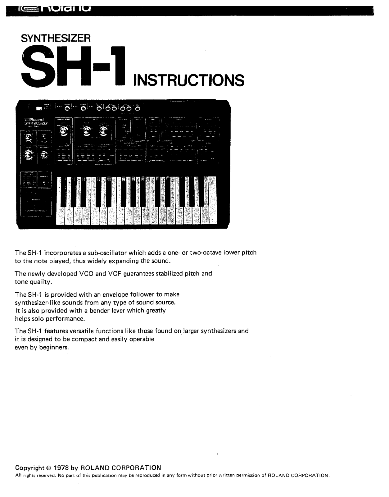 Roland Corporation SH-1 Instruction Manual