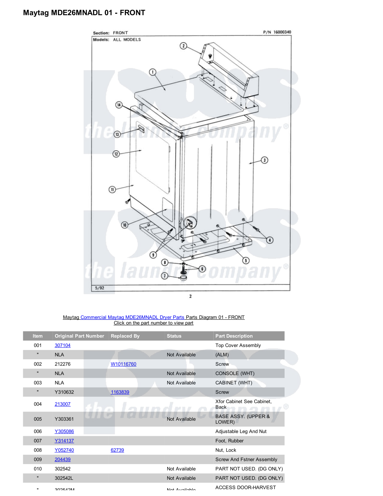 Maytag MDE26MNADL Parts Diagram