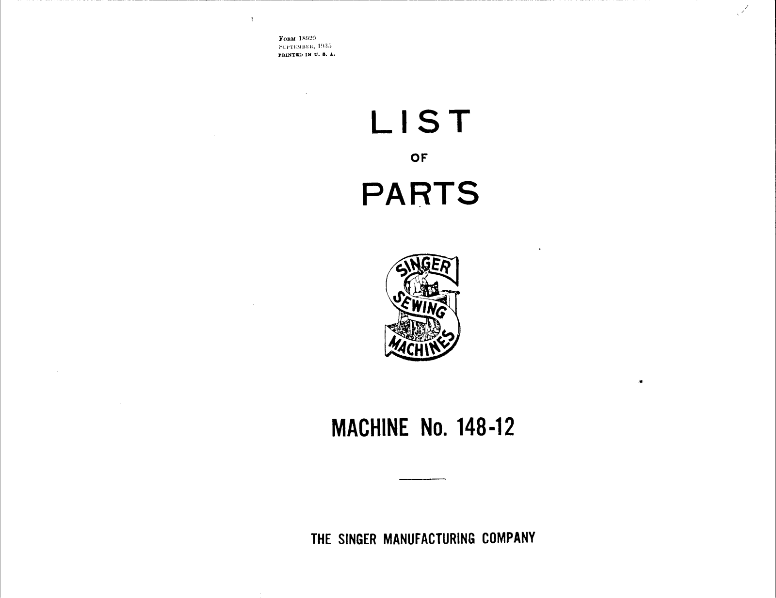 SINGER 148-12 Parts List