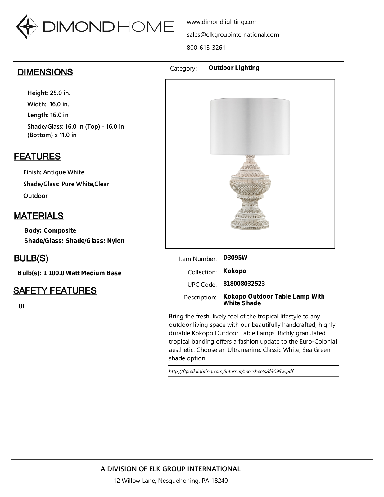 ELK Home D3095W User Manual