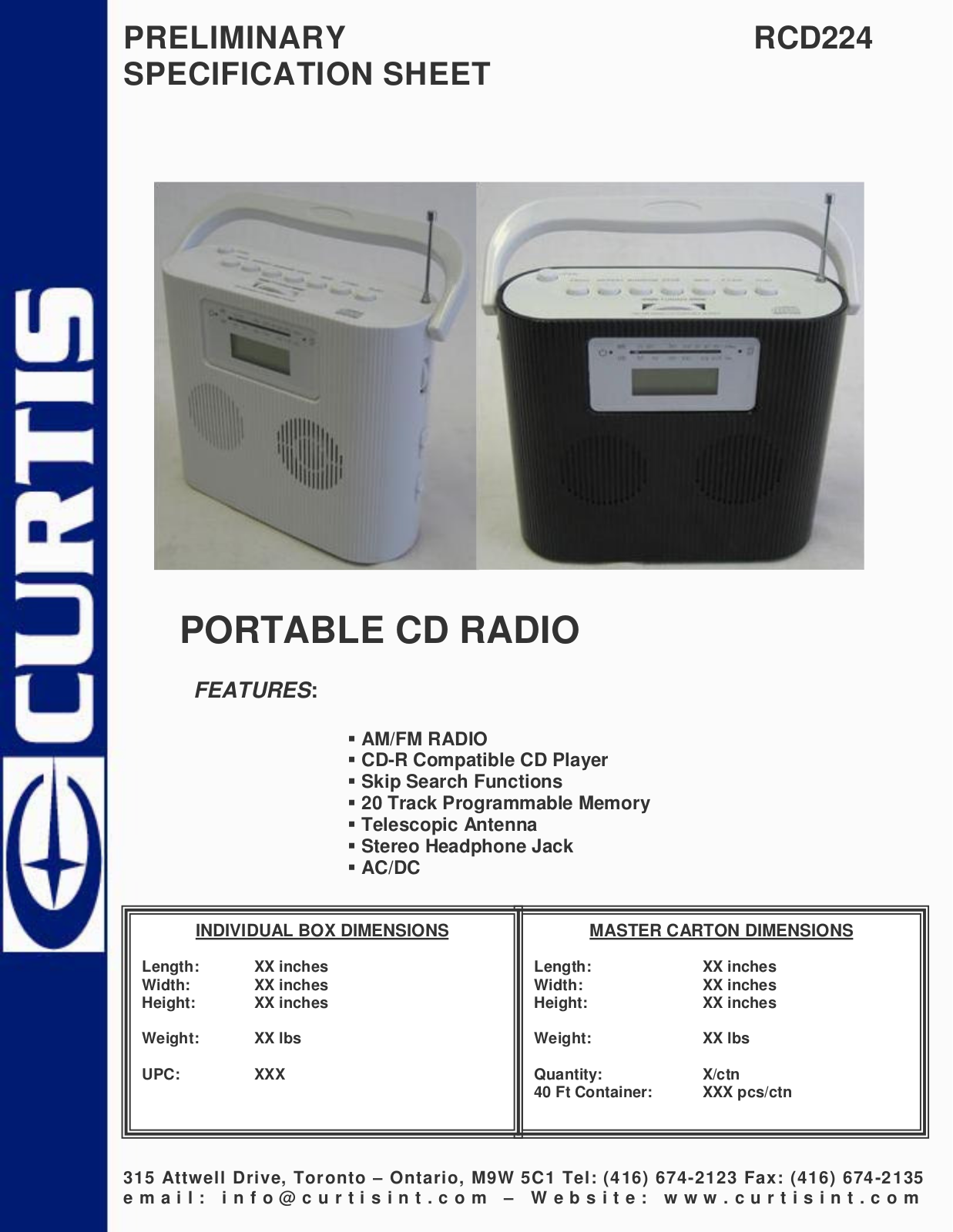 Curtis RCD224 User Manual