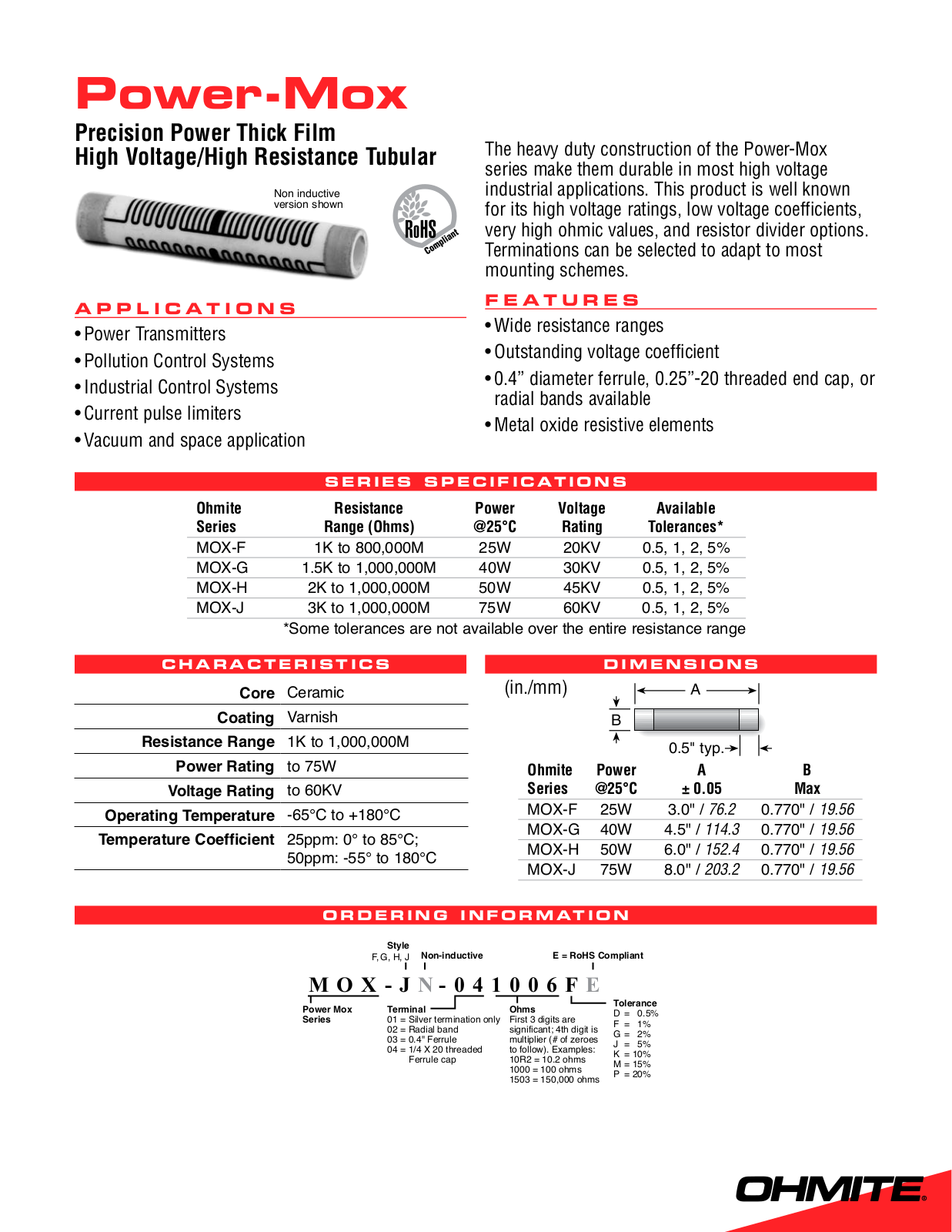 Ohmite Power-Mox Data Sheet